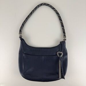 Brighton Barbados Ziptop Hobo in Navy Blue Pebbled Leather